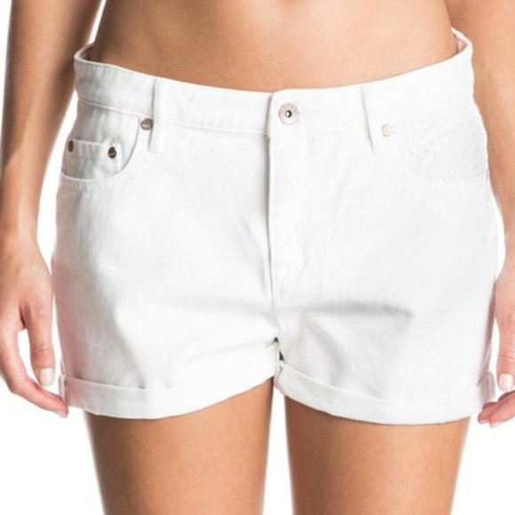ROXY NEW CUFF WHITE DENIM JEAN LACE SHORTS 28 - Picture 6 of 6